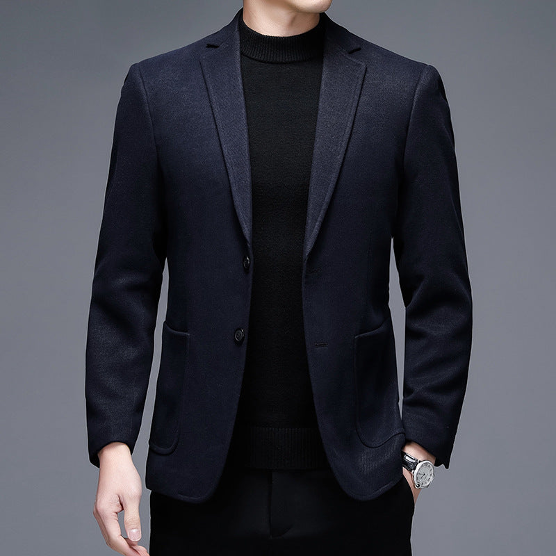 Men's Solid Color Casual Woolen Suit Thick Warm Jacket - Lumina shop