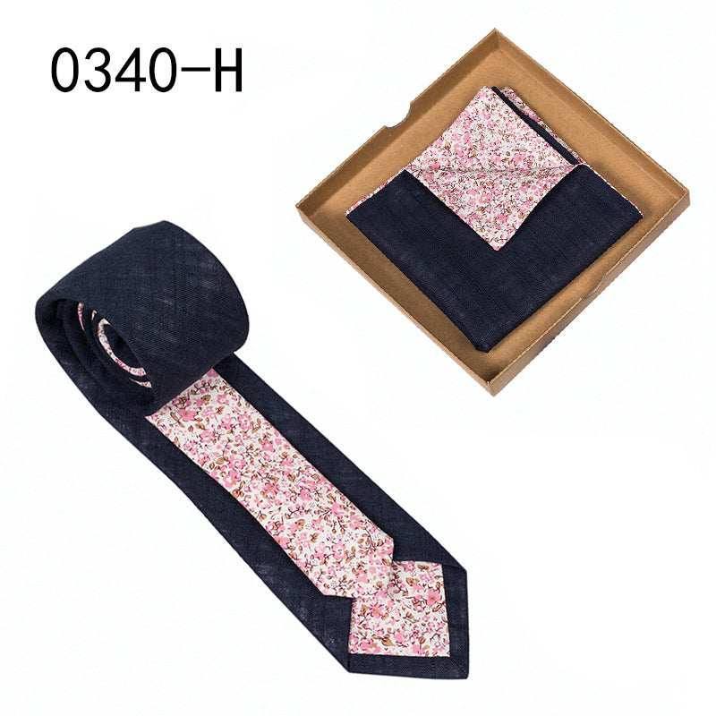 Men's Tie Floral Print Pocket Square Cotton Tie - Lumina shop