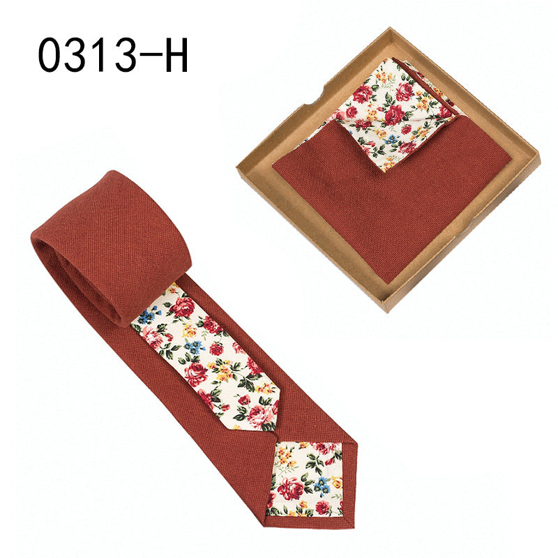 Men's Tie Floral Print Pocket Square Cotton Tie - Lumina shop
