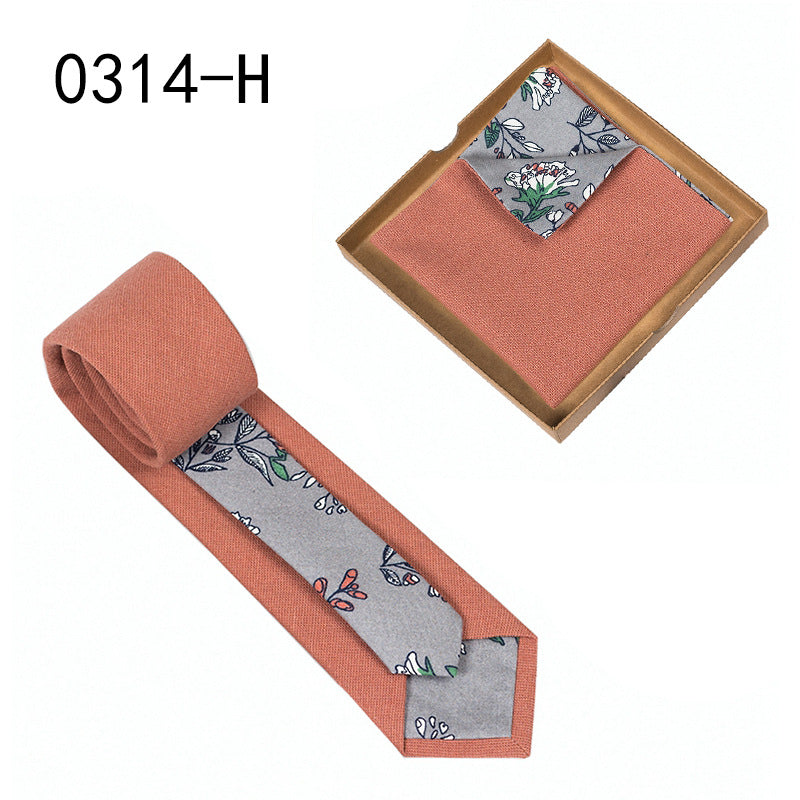 Men's Tie Floral Print Pocket Square Cotton Tie - Lumina shop