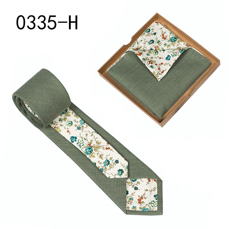 Men's Tie Floral Print Pocket Square Cotton Tie - Lumina shop