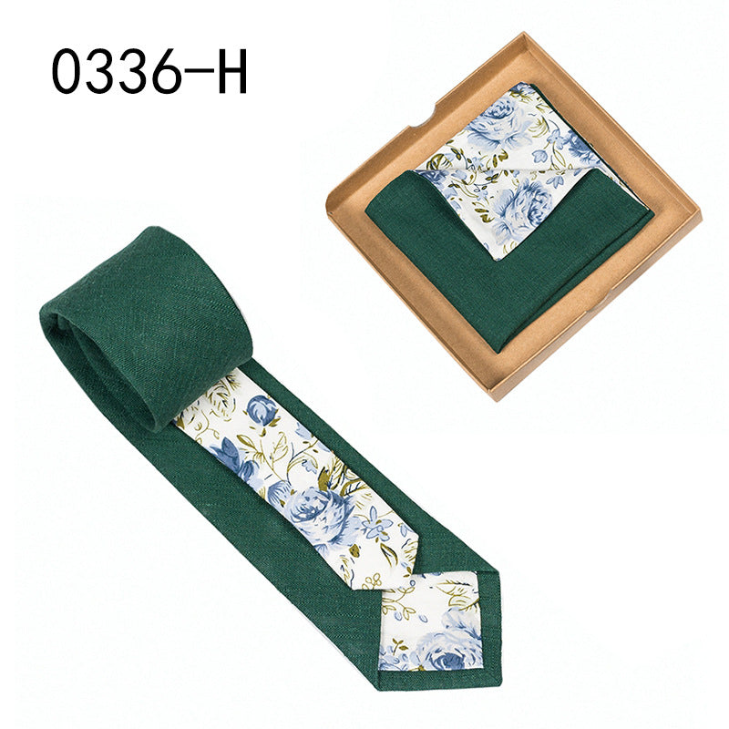 Men's Tie Floral Print Pocket Square Cotton Tie - Lumina shop