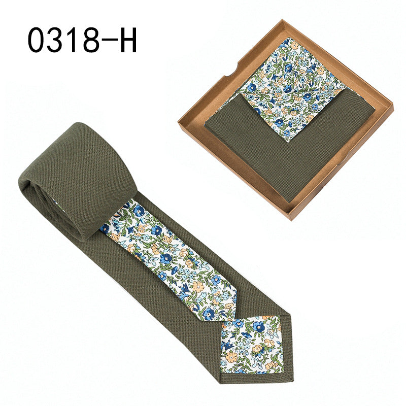 Men's Tie Floral Print Pocket Square Cotton Tie - Lumina shop
