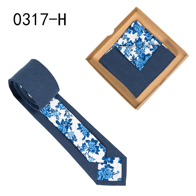 Men's Tie Floral Print Pocket Square Cotton Tie - Lumina shop