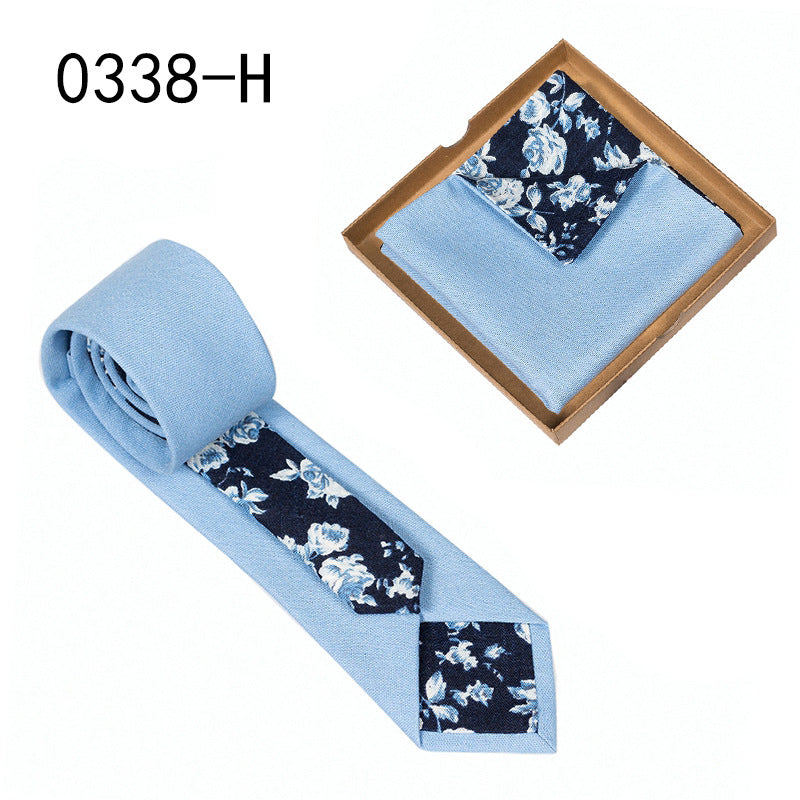 Men's Tie Floral Print Pocket Square Cotton Tie - Lumina shop