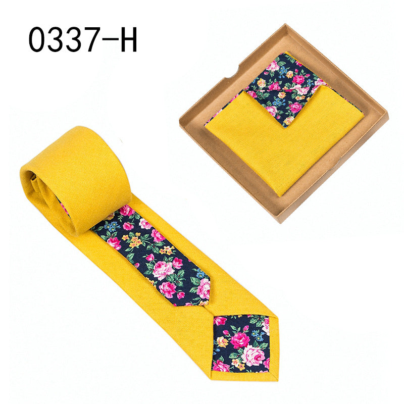 Men's Tie Floral Print Pocket Square Cotton Tie - Lumina shop