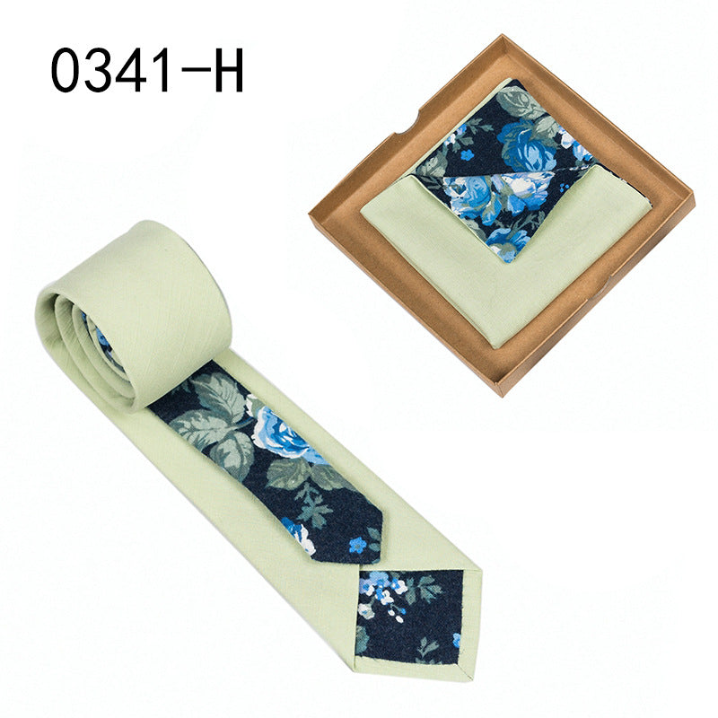 Men's Tie Floral Print Pocket Square Cotton Tie - Lumina shop