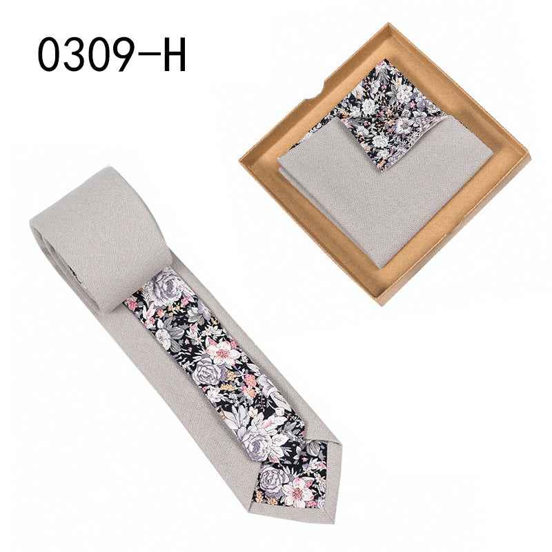 Men's Tie Floral Print Pocket Square Cotton Tie