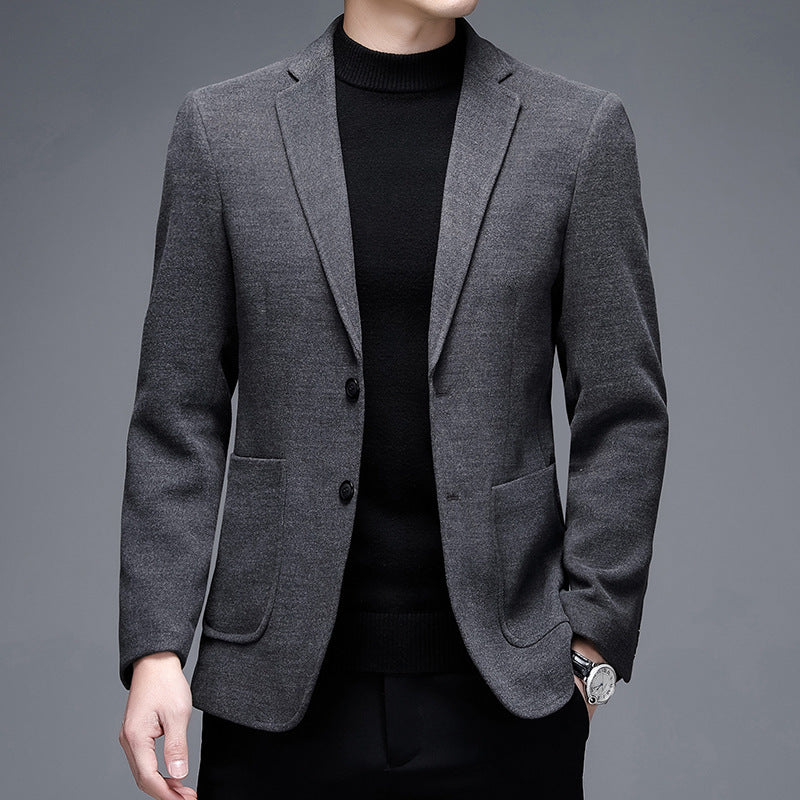 Men's Solid Color Casual Woolen Suit Thick Warm Jacket - Lumina shop