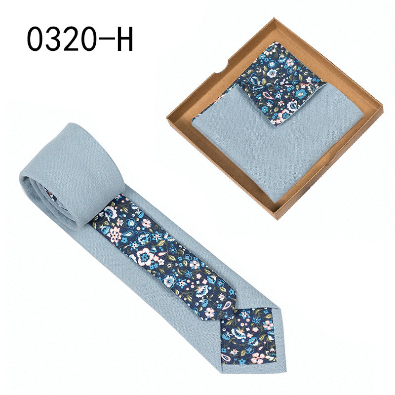 Men's Tie Floral Print Pocket Square Cotton Tie - Lumina shop
