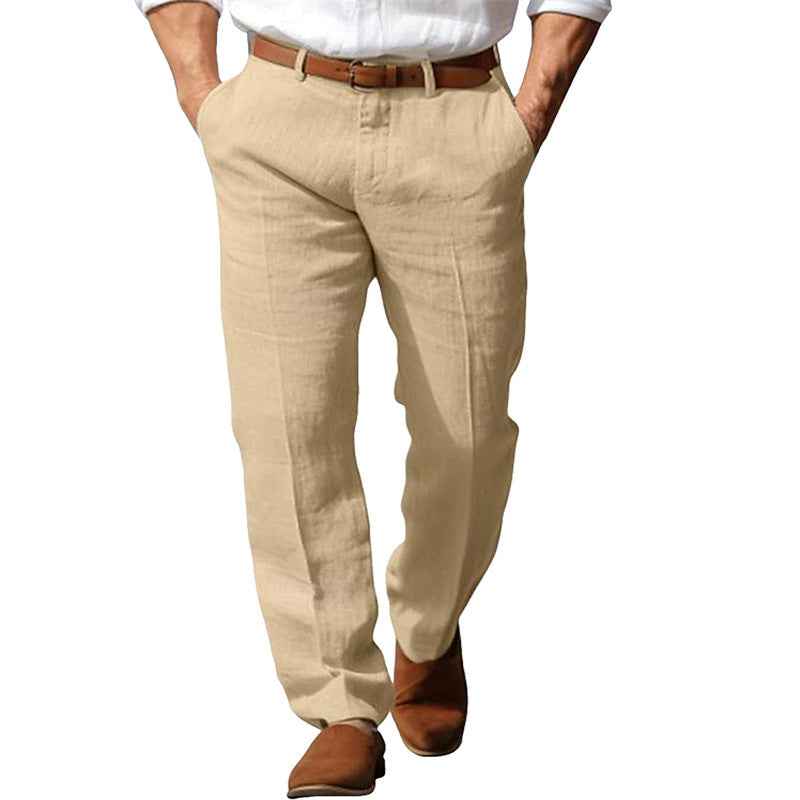 Men's Formal Linen Straight Pure Color Comfort Breathable Vacation Trousers