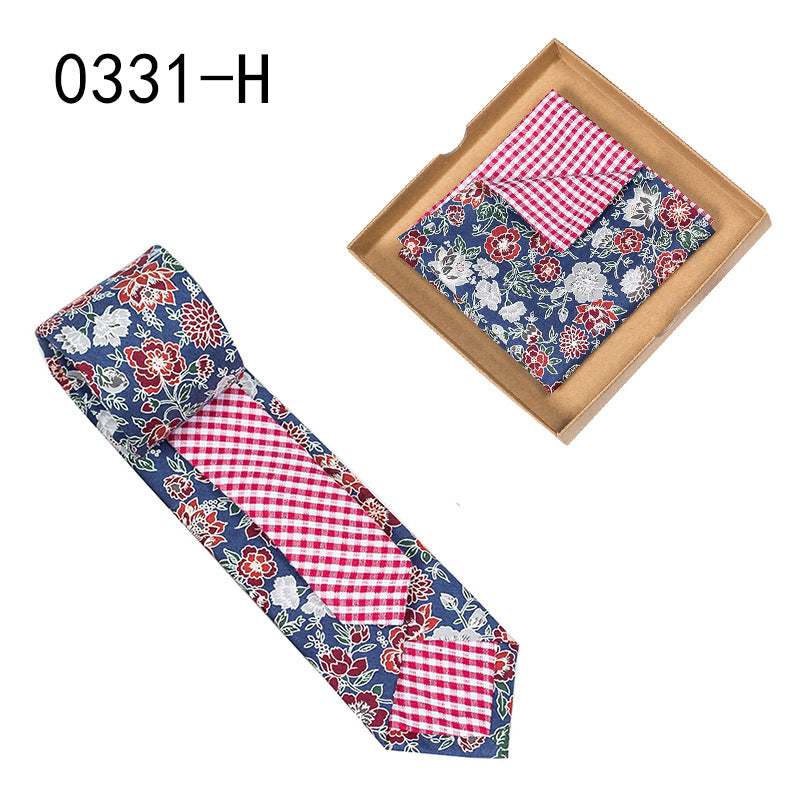 Men's Tie Floral Print Pocket Square Cotton Tie - Lumina shop