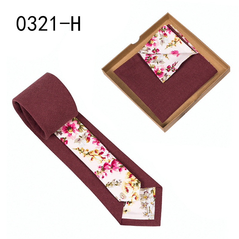 Men's Tie Floral Print Pocket Square Cotton Tie - Lumina shop