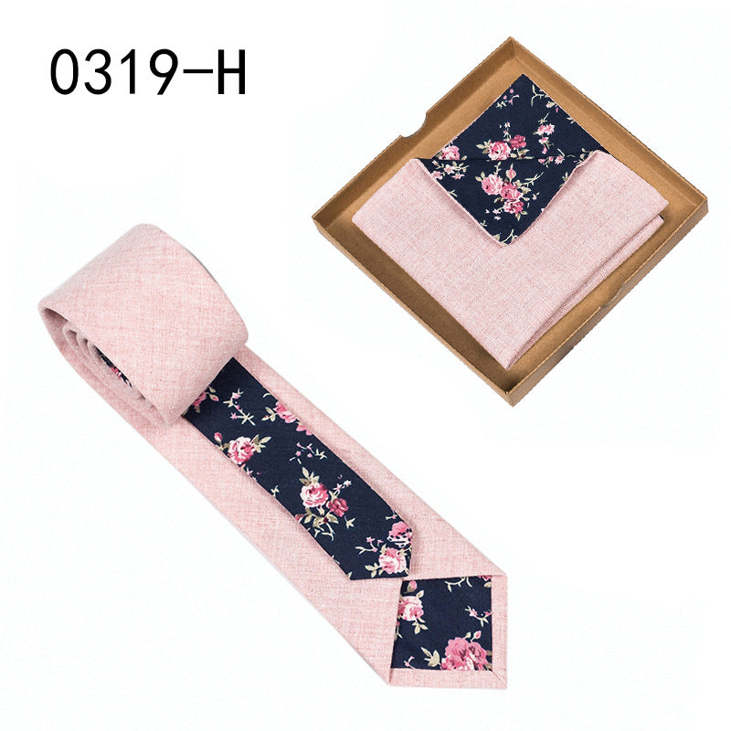 Men's Tie Floral Print Pocket Square Cotton Tie - Lumina shop