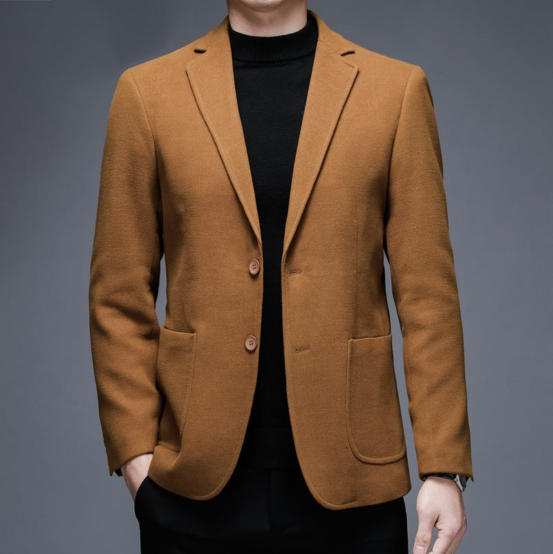 Men's Solid Color Casual Woolen Suit Thick Warm Jacket - Lumina shop