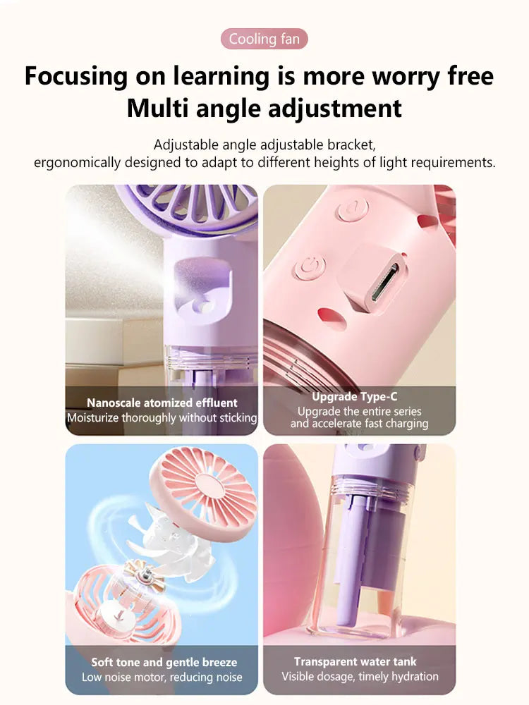 Portable Handheld Spray Fan - 4-Speed USB Charging Mist Fan for Summer Cooling Outdoor Use - My Store