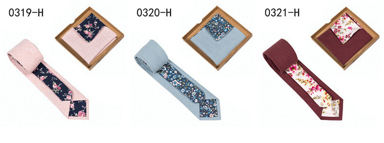 Men's Floral Tie Pocket Square Set - Stylish Cotton Accessories for Special Occasions