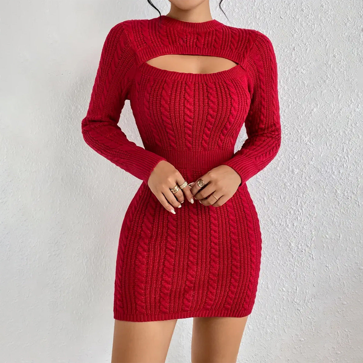 Hollow-out Cinched Women's Clothing Package Hip Sweater Dress - Lumina shop