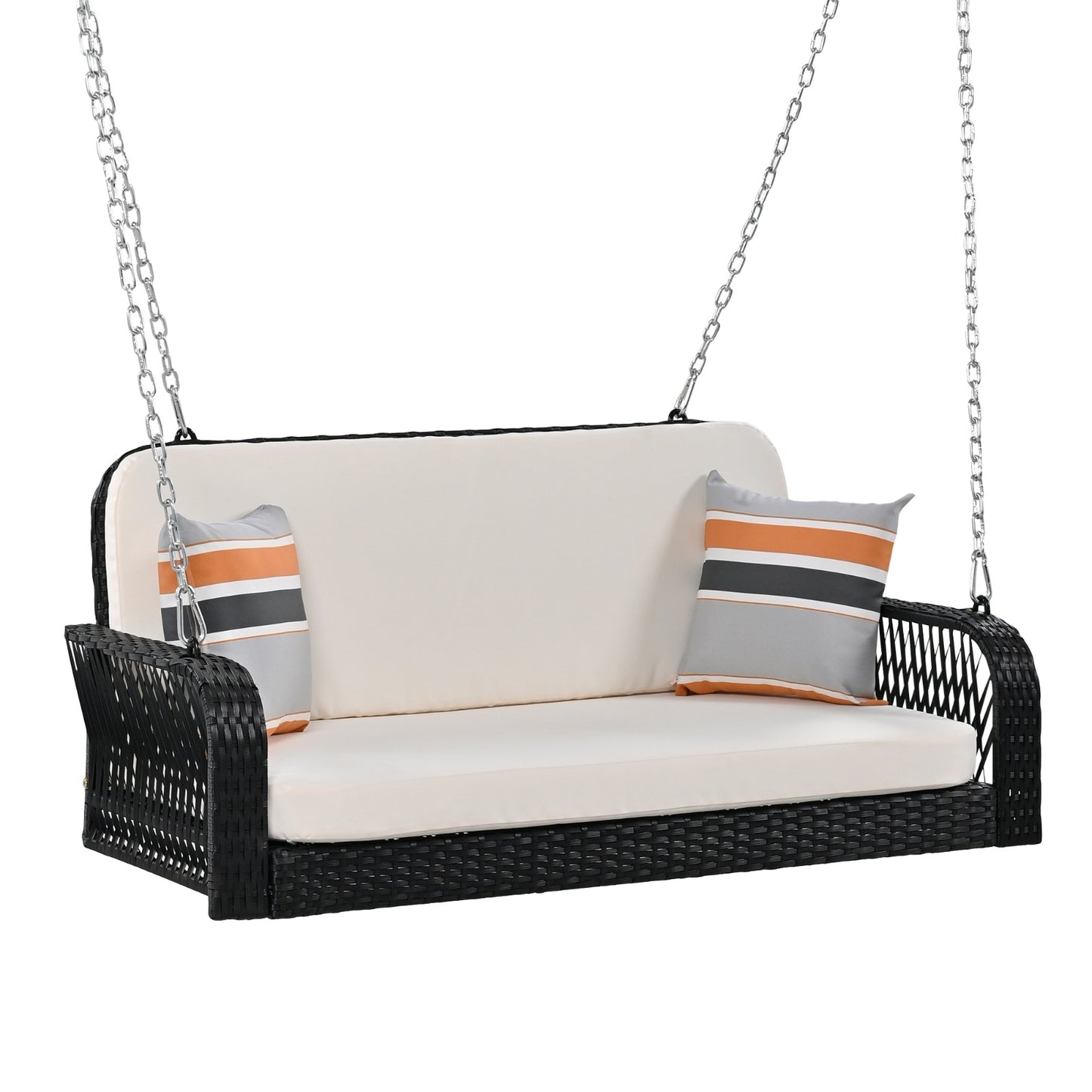 GO PE Wicker Porch Swing, 2-Seater Hanging Bench With Chains, Patio Furniture Swing For - Lumina shop