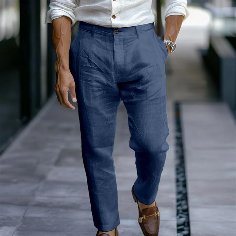 Men's Linen Trousers Solid Color Breathable Casual Pants Outdoor Clothing - Lumina shop
