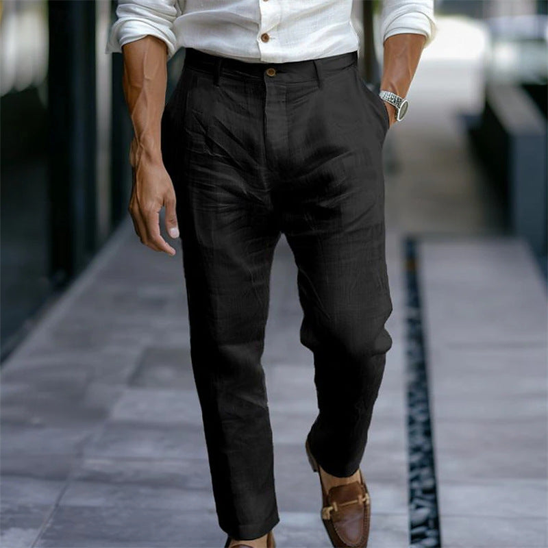 Men's Linen Trousers Solid Color Breathable Casual Pants Outdoor Clothing - Lumina shop