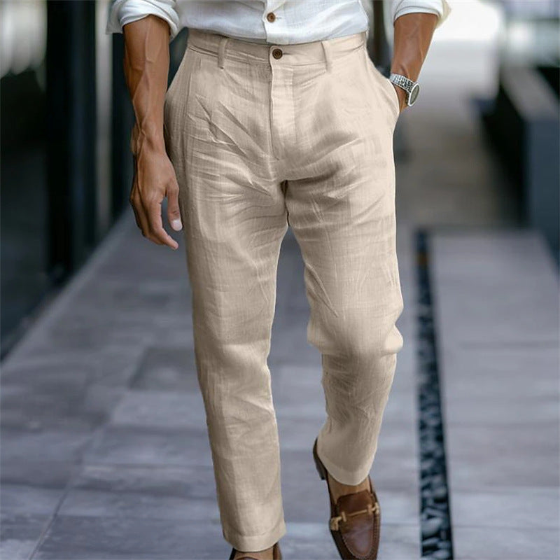 Men's Linen Trousers Solid Color Breathable Casual Pants Outdoor Clothing - Lumina shop