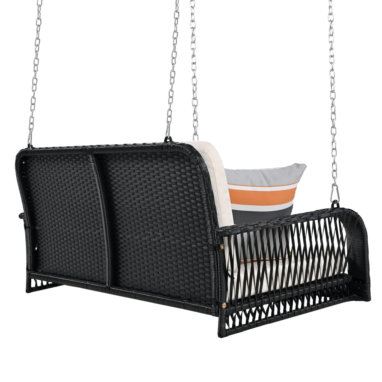 GO PE Wicker Porch Swing, 2-Seater Hanging Bench With Chains, Patio Furniture Swing For - Lumina shop