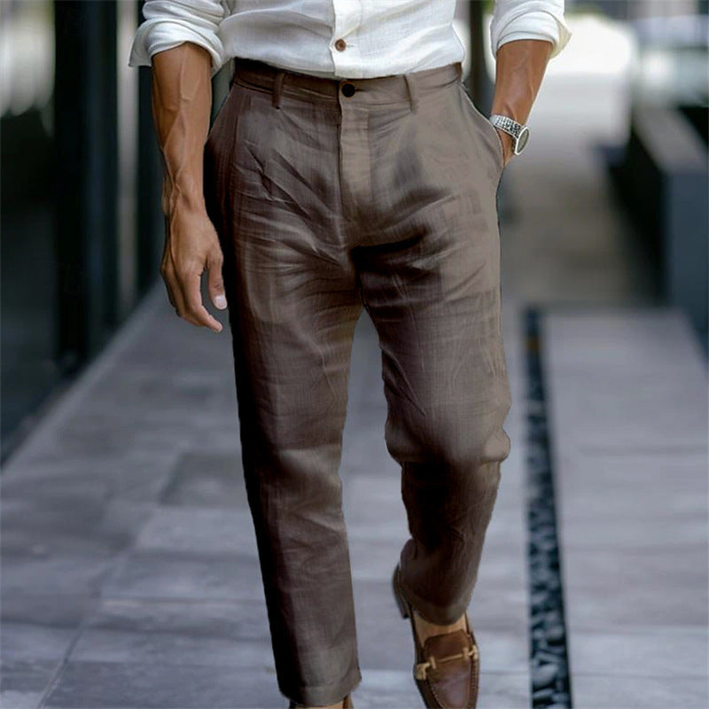 Men's Linen Trousers Solid Color Breathable Casual Pants Outdoor Clothing - Lumina shop