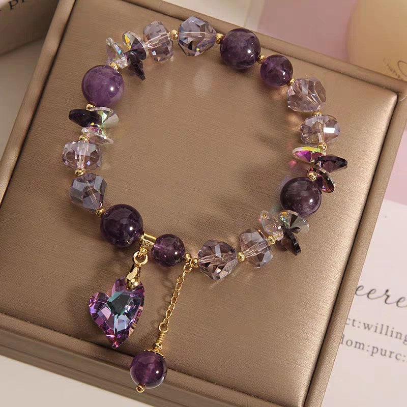 Purple Heart Crystal Bracelet Fashion Elegant Natural Amethyst Jewelry - Lumina shop