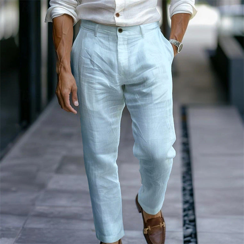 Men's Linen Trousers Solid Color Breathable Casual Pants Outdoor Clothing - Lumina shop