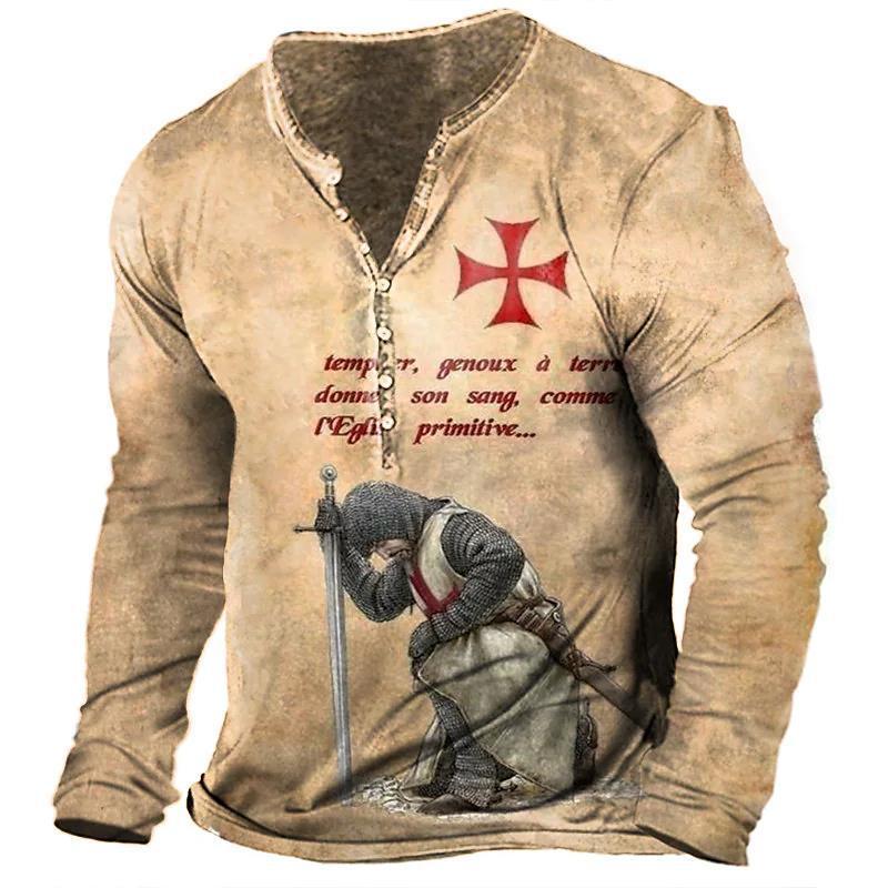 Open Placket Button Digital Printing Men's Long-sleeved T-shirt - Lumina shop