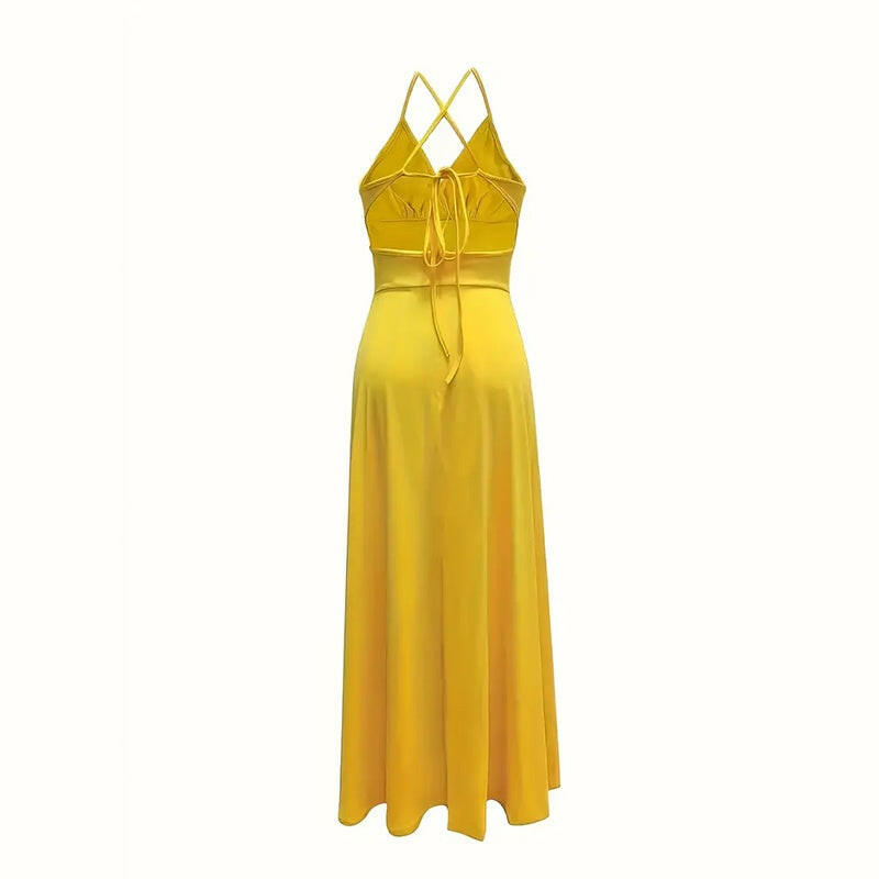 Women's Sexy Deep V Neck Maxi Dress Spaghetti Strap Sleeveless Backless High Slit Long Dress - Lumina shop