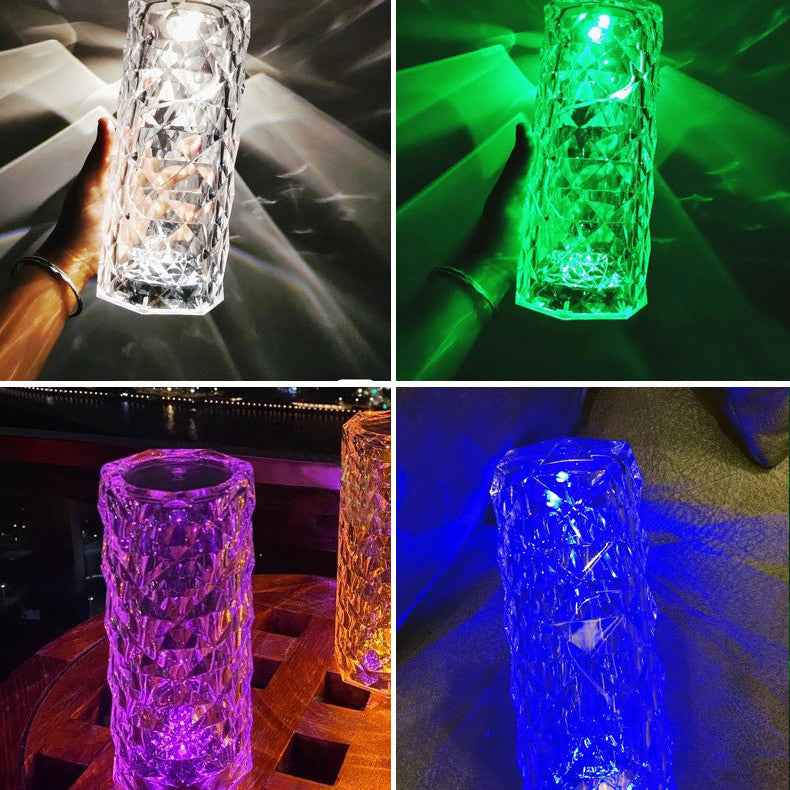 Nordic Crystal Lamp USB Table Lamps Diamond Night Light Rose Projector Lamp Decor