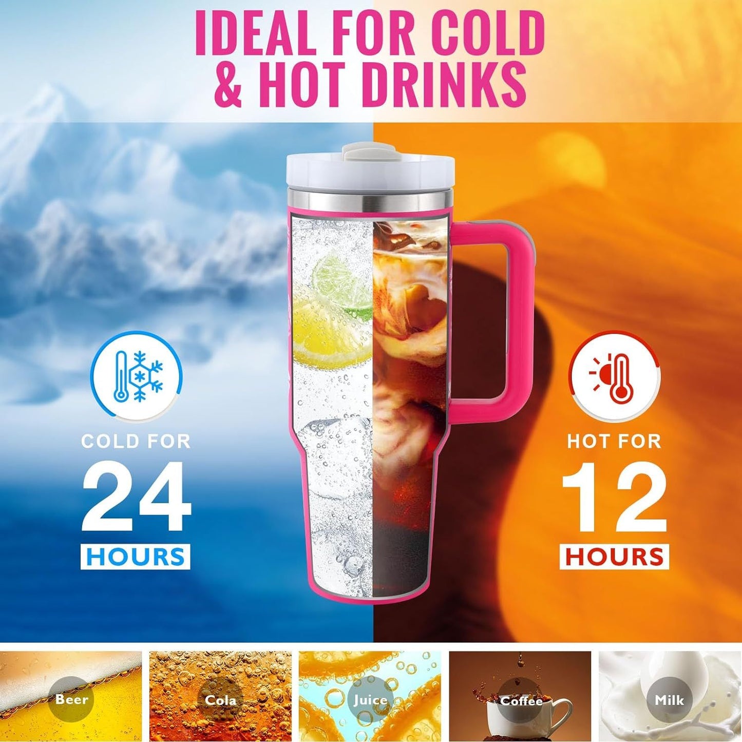 40 Oz Tumbler With Handle Straw Insulated, Stainless Steel Spill Proof Vacuum Coffee Cup Tumbler With Lid Tapered Mug - Lumina shop