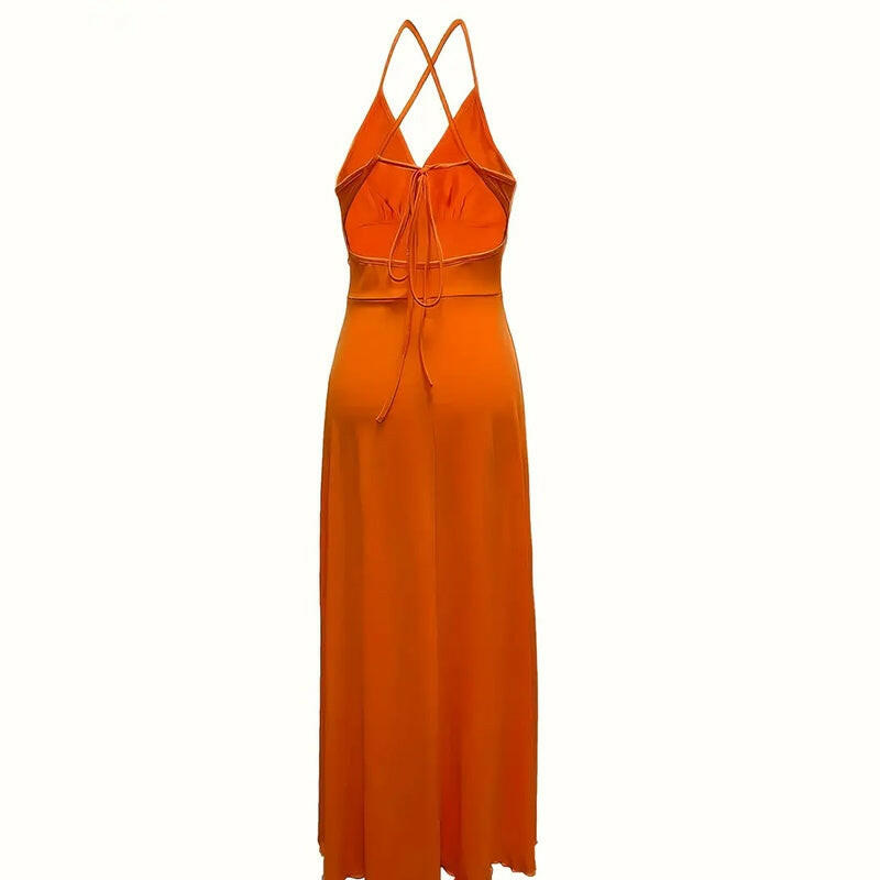 Women's Sexy Deep V Neck Maxi Dress Spaghetti Strap Sleeveless Backless High Slit Long Dress - Lumina shop