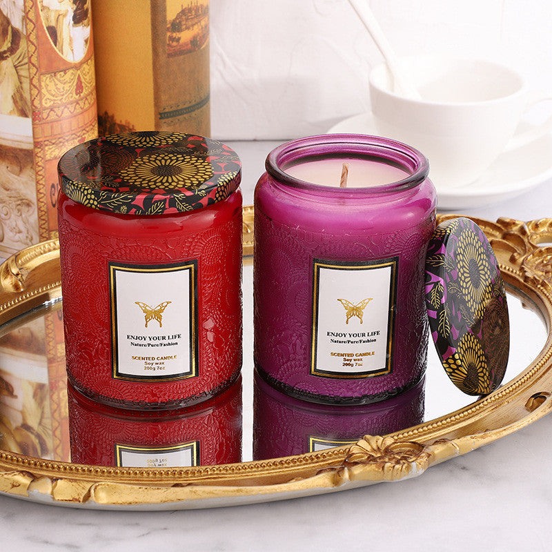 Embossed Glass Fragrance Handmade Gift Aromatherapy Soy Candles - Lumina shop