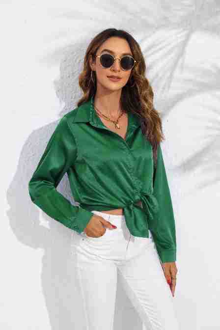 Women's Solid Color Satin Satin Long Sleeve Blouse - Lumina shop