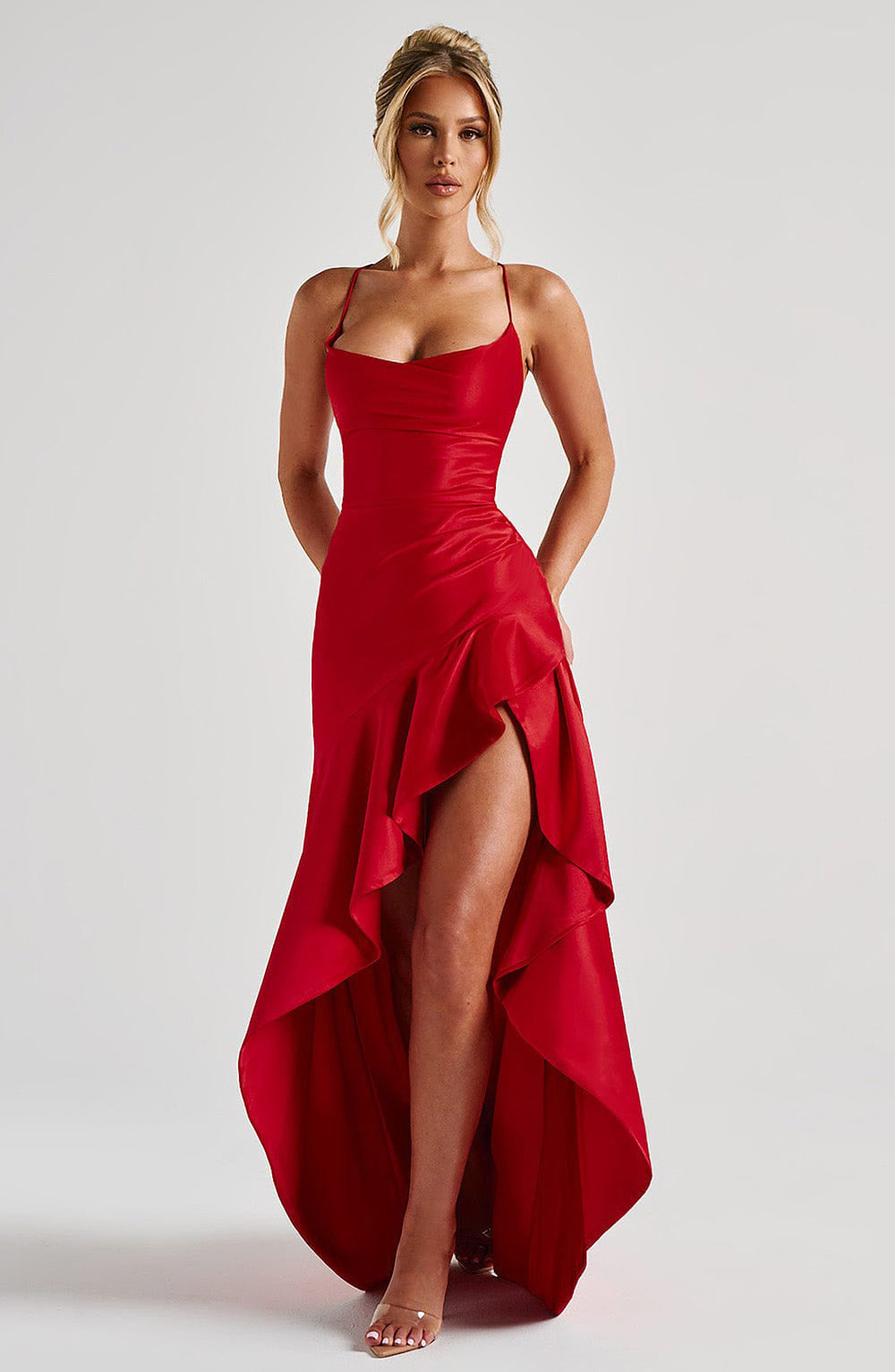 Women's Backless Ruffles Maxi Dress - Irregular Fashion Evening Party Club Split Maxi Dresses - My Store