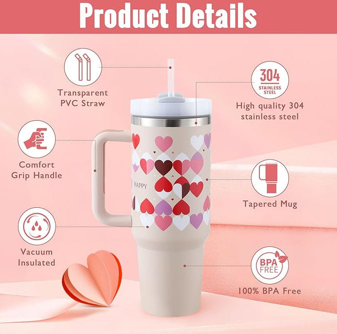 40 Oz Tumbler With Handle Straw Insulated, Stainless Steel Spill Proof Vacuum Coffee Cup Tumbler With Lid Tapered Mug - Lumina shop