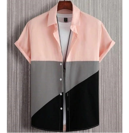 Fashion Trendy Men's Shirt Digital Printing Casual Breathable Stand Collar Short Sleeve - Lumina shop
