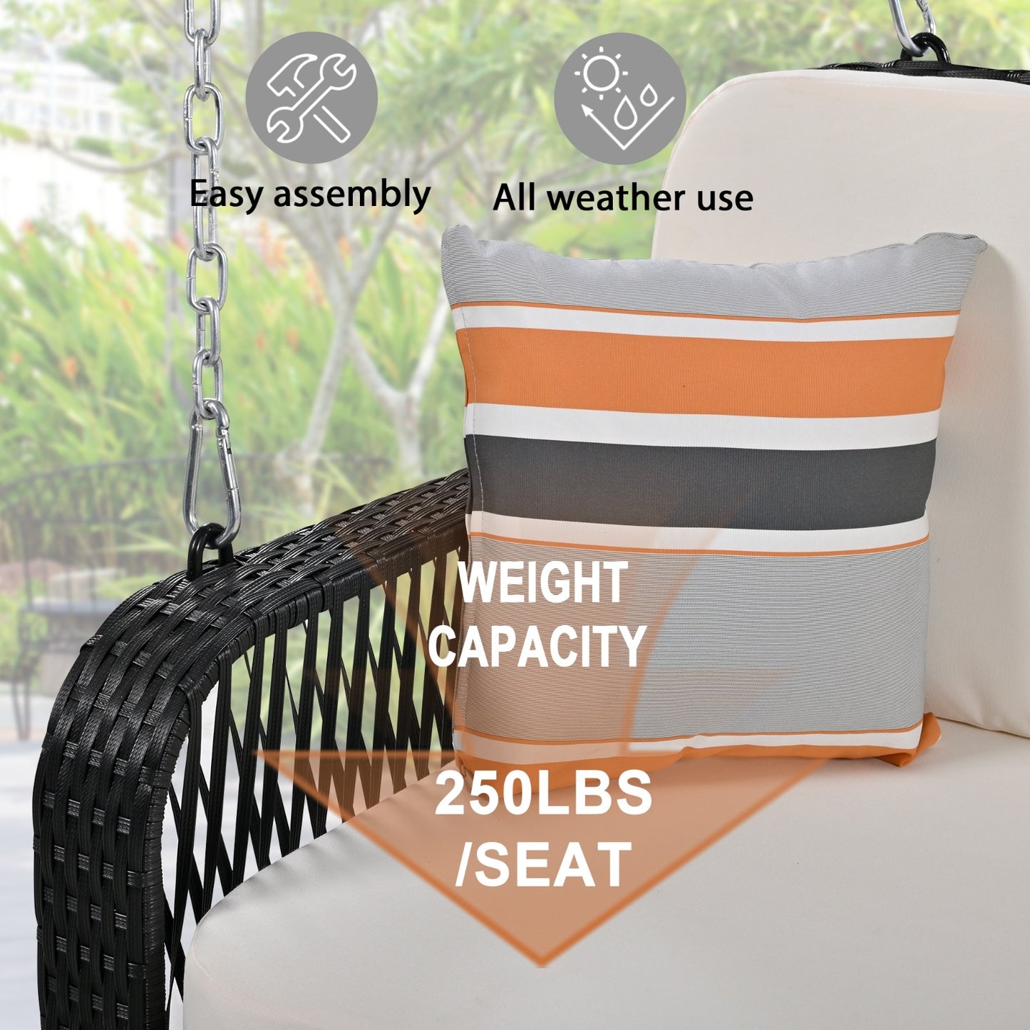 GO PE Wicker Porch Swing, 2-Seater Hanging Bench With Chains, Patio Furniture Swing For - Lumina shop