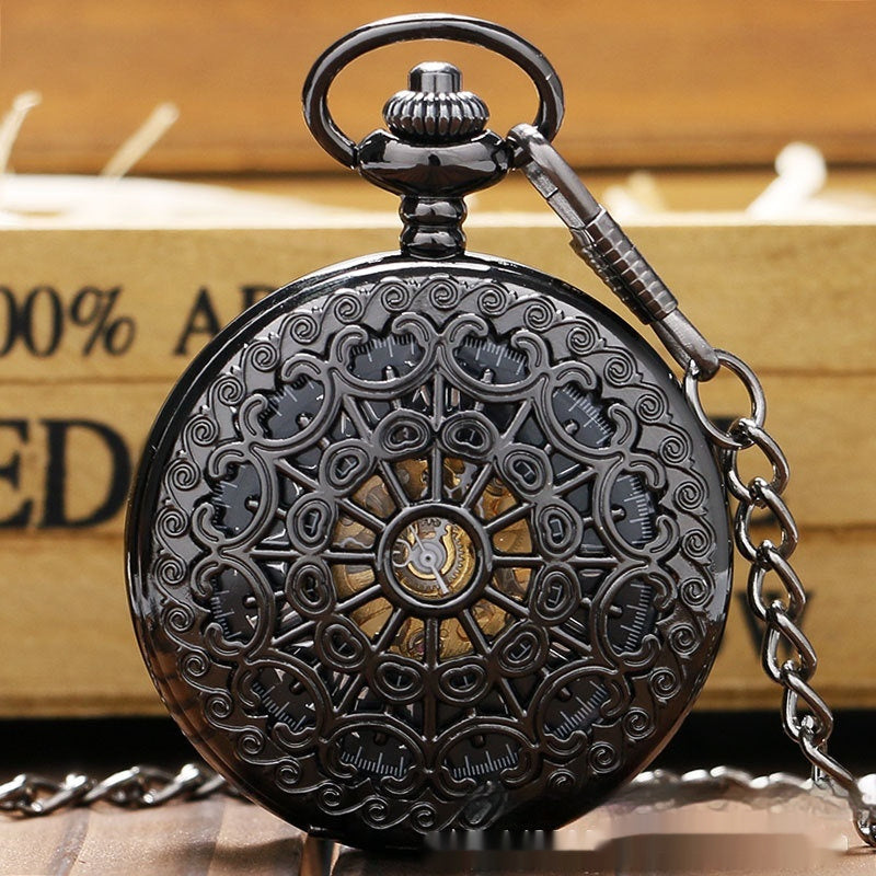 Mechanical Pocket Watch Retro Large Gun Color Spider Web Flip - Lumina shop