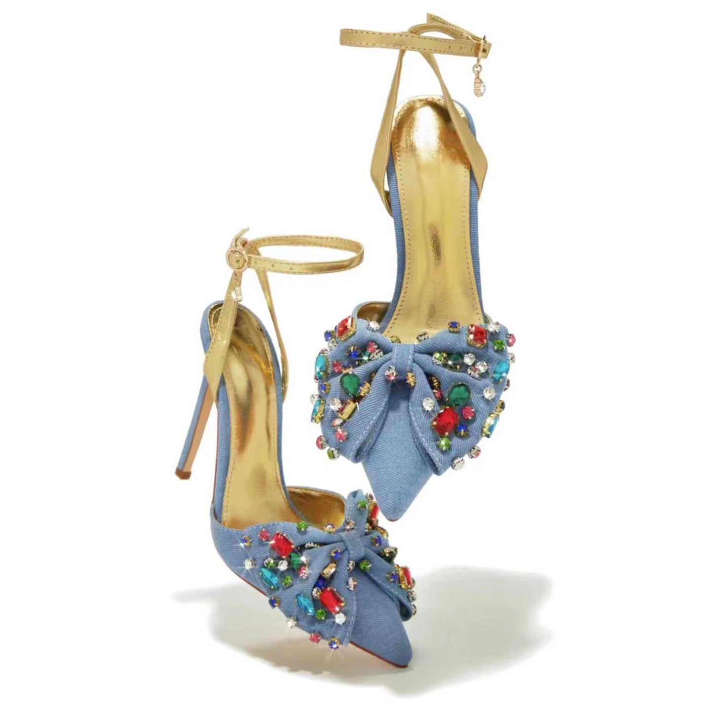 Bow Rhinestone Pointed Toe Closed Toe High Heel Plus Size Sandals - Lumina shop