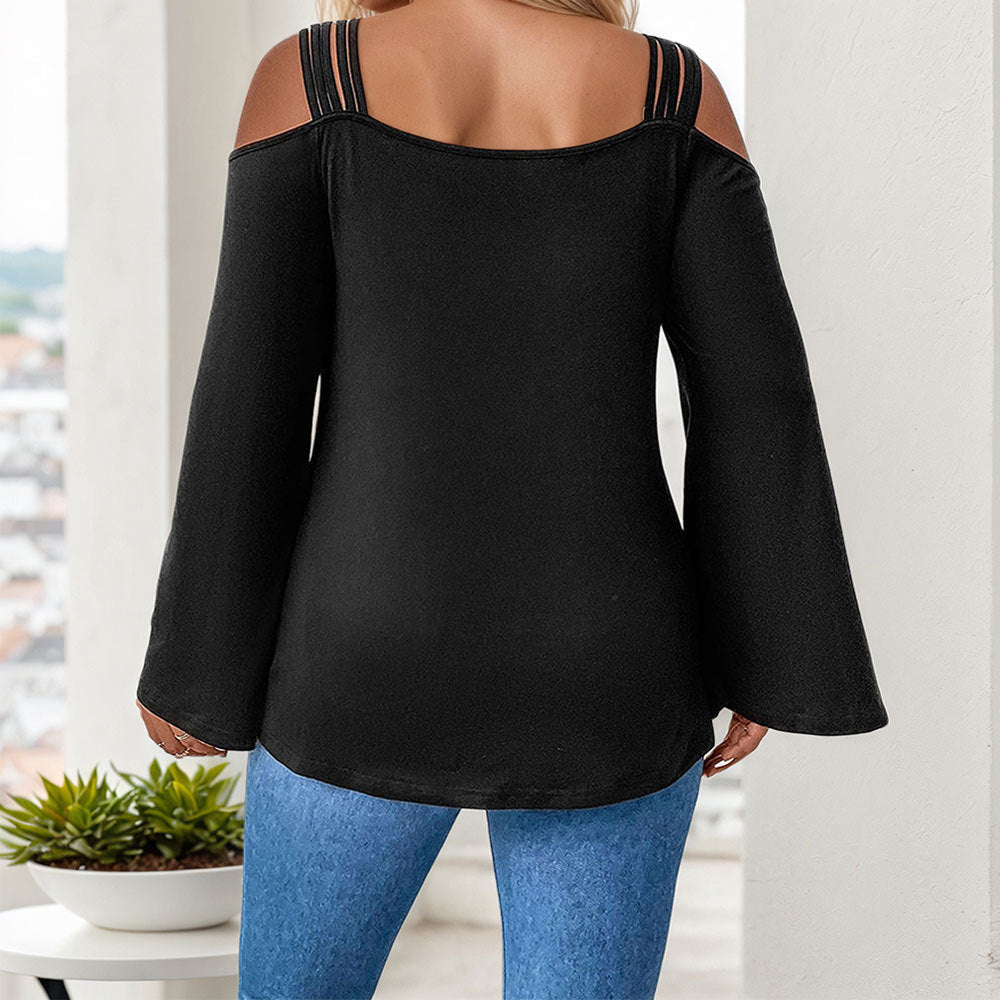 Simple and Elegant Off-Shoulder Long Sleeve T-Shirt – Stylish Women’s Top | Luminashop
