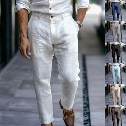 Men's Linen Trousers Solid Color Breathable Casual Pants Outdoor Clothing - Lumina shop