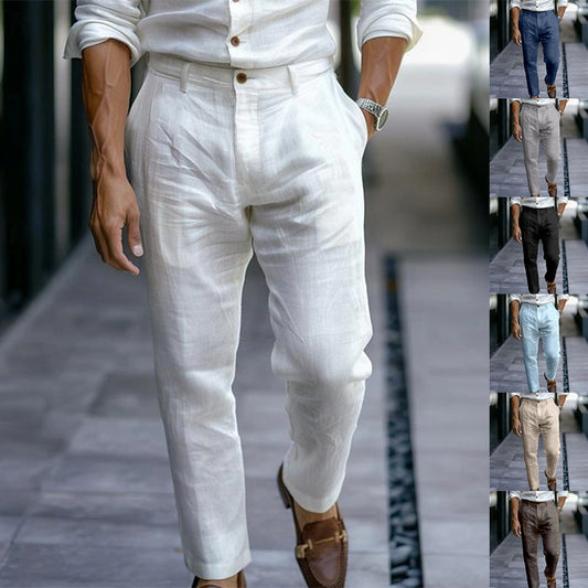 Men's Linen Trousers Solid Color Breathable Casual Pants Outdoor Clothing - Lumina shop