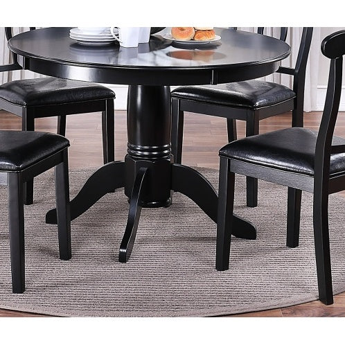 Classic Design Dining Room 5pc Set Round Table 4x Side Chairs Cushion Fabric Seat Rubberwood Black Color Furniture - Lumina shop