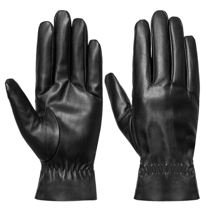 1 Pair Unisex Black Leather Gloves – Winter Warm Windproof Soft Gloves for Outdoor Cycling, Skiing & Motorbiking | Luminashop