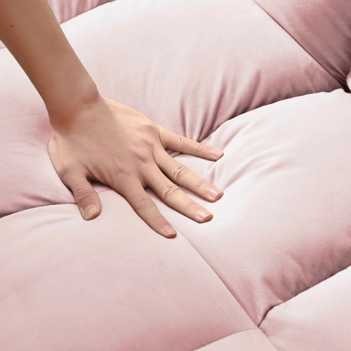 Modern Velvet Loveseat Futon Sofa Couch with Toss Pillows & Side Pockets | 3-in-1 Convertible Sleeper Sofa Bed for Living Room | Luminashop