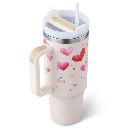 40 Oz Tumbler With Handle Straw Insulated, Stainless Steel Spill Proof Vacuum Coffee Cup Tumbler With Lid Tapered Mug - Lumina shop